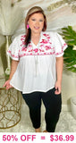 White Top with Pink Embroidery