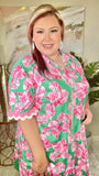 Green & Pink floral dress