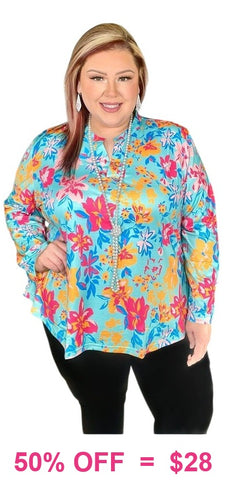 Turquoise Floral long sleeve top