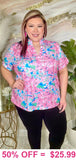 Pink & Blue abstract flower top