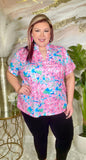 Pink & Blue abstract flower top