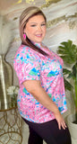 Pink & Blue abstract flower top
