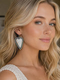 Cream stone heart earrings with bling trim