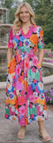 M/L : Colorful Flower Maxi Dress -Loose fit