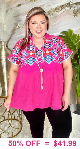 Pink top with Tribal embroidery
