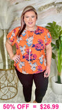 Orange Floral top with cap sleeves