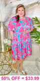 Turquoise Dress pink floral print