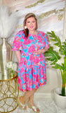 Turquoise Dress pink floral print