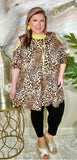 Leopard Flutter Tunic  with Neon Yellow Criss Cross Neck & Cold Shoulders