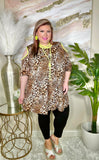 Leopard Flutter Tunic  with Neon Yellow Criss Cross Neck & Cold Shoulders