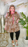 Leopard Flutter Tunic with Neon Pink Criss Cross Neck & Cold Shoulders