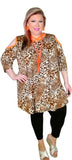 Leopard Flutter Tunic with Neon Orange Criss Cross Neck & Cold Shoulders