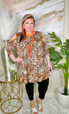 Leopard Flutter Tunic with Neon Orange Criss Cross Neck & Cold Shoulders