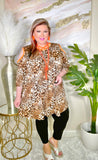 Leopard Flutter Tunic with Neon Orange Criss Cross Neck & Cold Shoulders