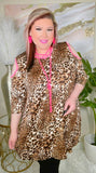 Leopard Flutter Tunic with Neon Pink Criss Cross Neck & Cold Shoulders