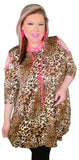 Med : Leopard Flutter Tunic with Neon Pink Criss Cross Neck & Cold Shoulders