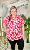Red & Pink top with flutter short sleeves