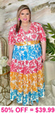Pink, Yellow, Blue Design Maxi Dress