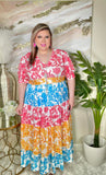 Pink, Yellow, Blue Design Maxi Dress