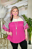 Hot Pink blouse leopard ruffle sleeves