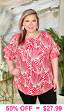 Coral and White design top