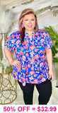 Blue Floral flutter top
