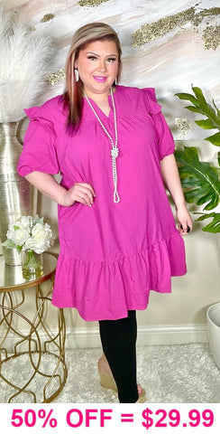 Fuchsia ruffle sleeve dress