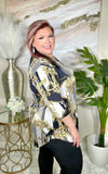 Black & White stripe, gold scroll print tunic