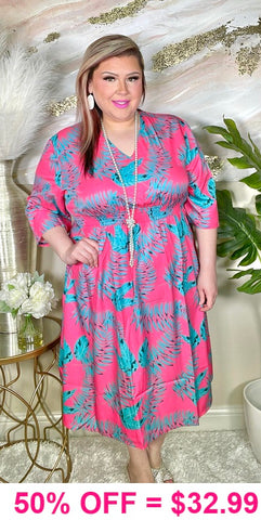 Pink & Turquoise tropical dress