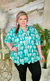 Turquoise Bow print top