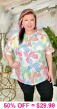 Waffle knit top with Colorful Bow print