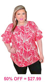 Coral and White Design Top