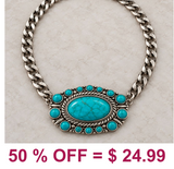 Turquoise Concho Pendant Silver Chain Necklace