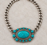 Turquoise Concho Pendant Silver Chain Necklace