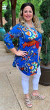 Blue Floral Scoop Tunic Top