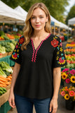 S, M, Large : Black top with embroidery details