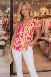 Yellow & Pink Leopard Top Cap Sleeves