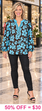 Turquoise Floral brown blouse