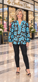 Turquoise Floral brown blouse
