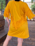 Mustard Yellow Dress with fringe on back