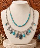 Turquoise beaded, Western charms, 2 layer necklace