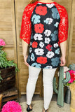 Flower Top with Red Lace Sleeves