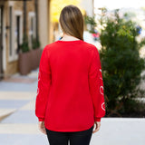 3X : Red LOVE Sequin long sleeve top
