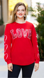3X : Red LOVE Sequin long sleeve top