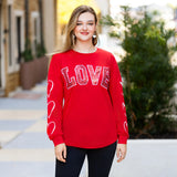 3X : Red LOVE Sequin long sleeve top