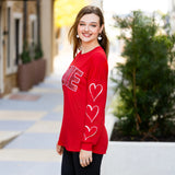 3X : Red LOVE Sequin long sleeve top