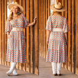 Orange & Turquoise printed dress