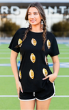 Football sequin patch top - black