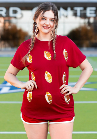 Football sequin patch top - maroon