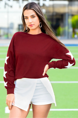 White SEQUIN TEXAS & Stars long sleeve top -Maroon